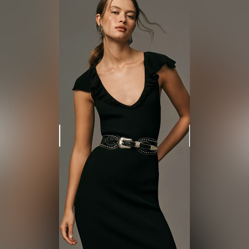 By Anthropologie Cap-Sleeve V-Neck Sweater Maxi Dress Size Medium